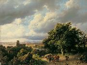 Barend Cornelis Koekkoek Flublandschaft mit Ruine und Pferdewagen oil painting reproduction